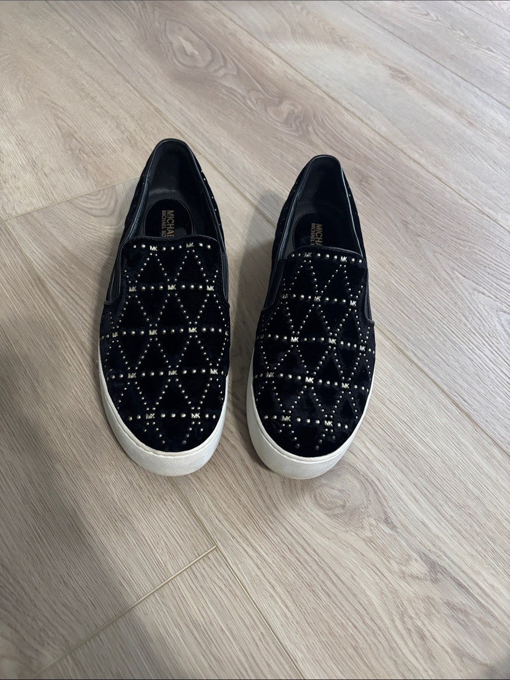 Michael Kors Black Studded Quilted Slip-On Sneakers
